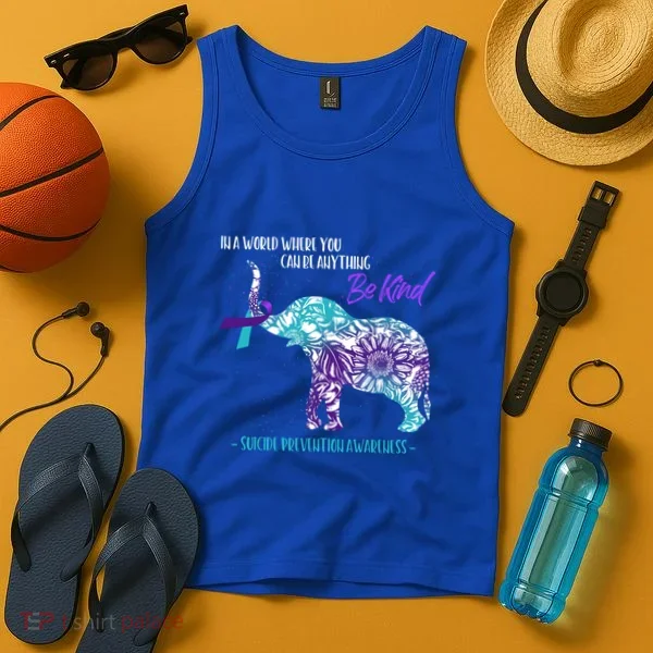 Suicide Prevention Awareness Sunflower Elephant Be Kind Gift Tank Top