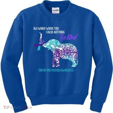 Suicide Prevention Awareness Sunflower Elephant Be Kind Gift Kids Sweatshirt