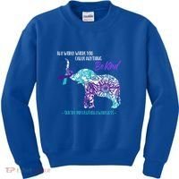Suicide Prevention Awareness Sunflower Elephant Be Kind Gift Kids Sweatshirt thumb 0