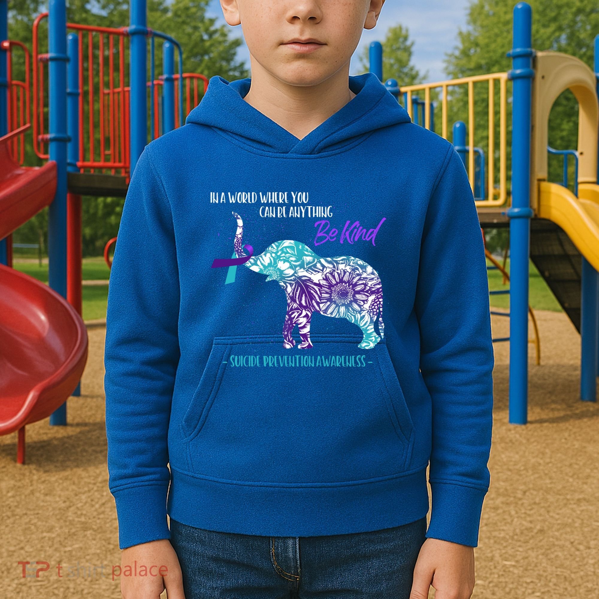 Suicide Prevention Awareness Sunflower Elephant Be Kind Gift Kids Hoodie