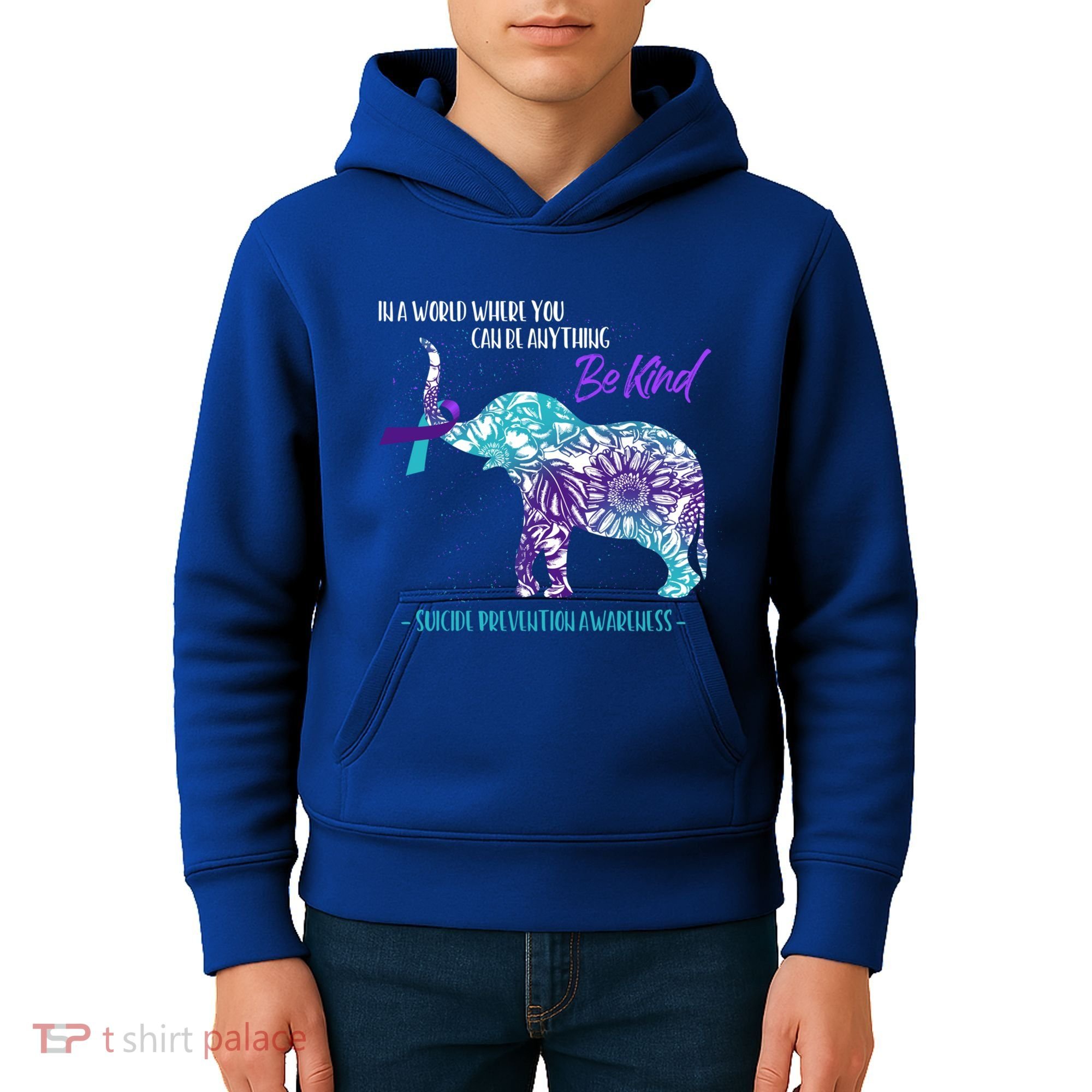 Suicide Prevention Awareness Sunflower Elephant Be Kind Gift Kids Hoodie