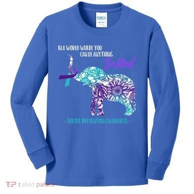 Suicide Prevention Awareness Sunflower Elephant Be Kind Gift Kids Long Sleeve Shirt