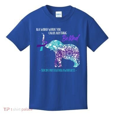Suicide Prevention Awareness Sunflower Elephant Be Kind Gift Kids T-Shirt