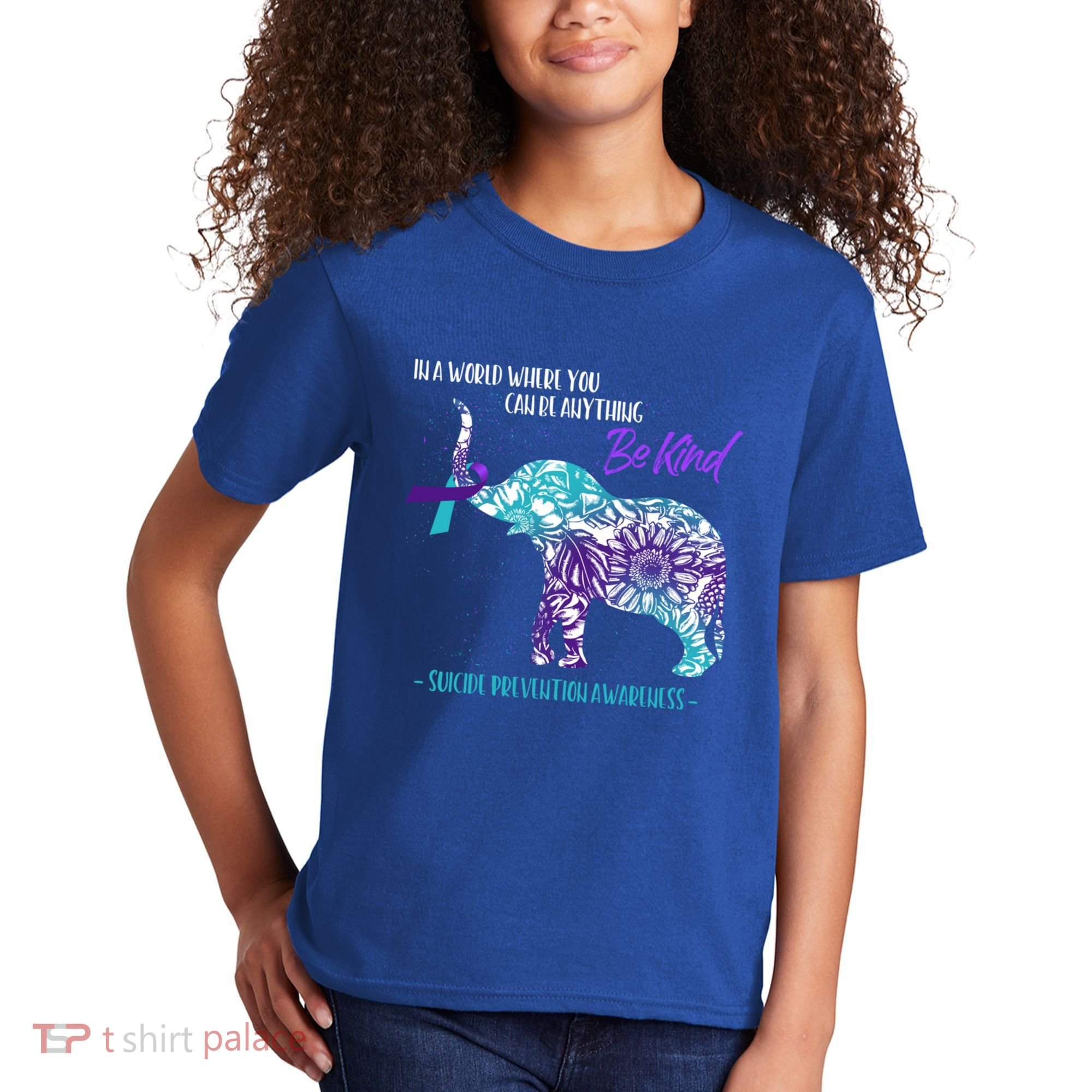 Suicide Prevention Awareness Sunflower Elephant Be Kind Gift Kids T-Shirt