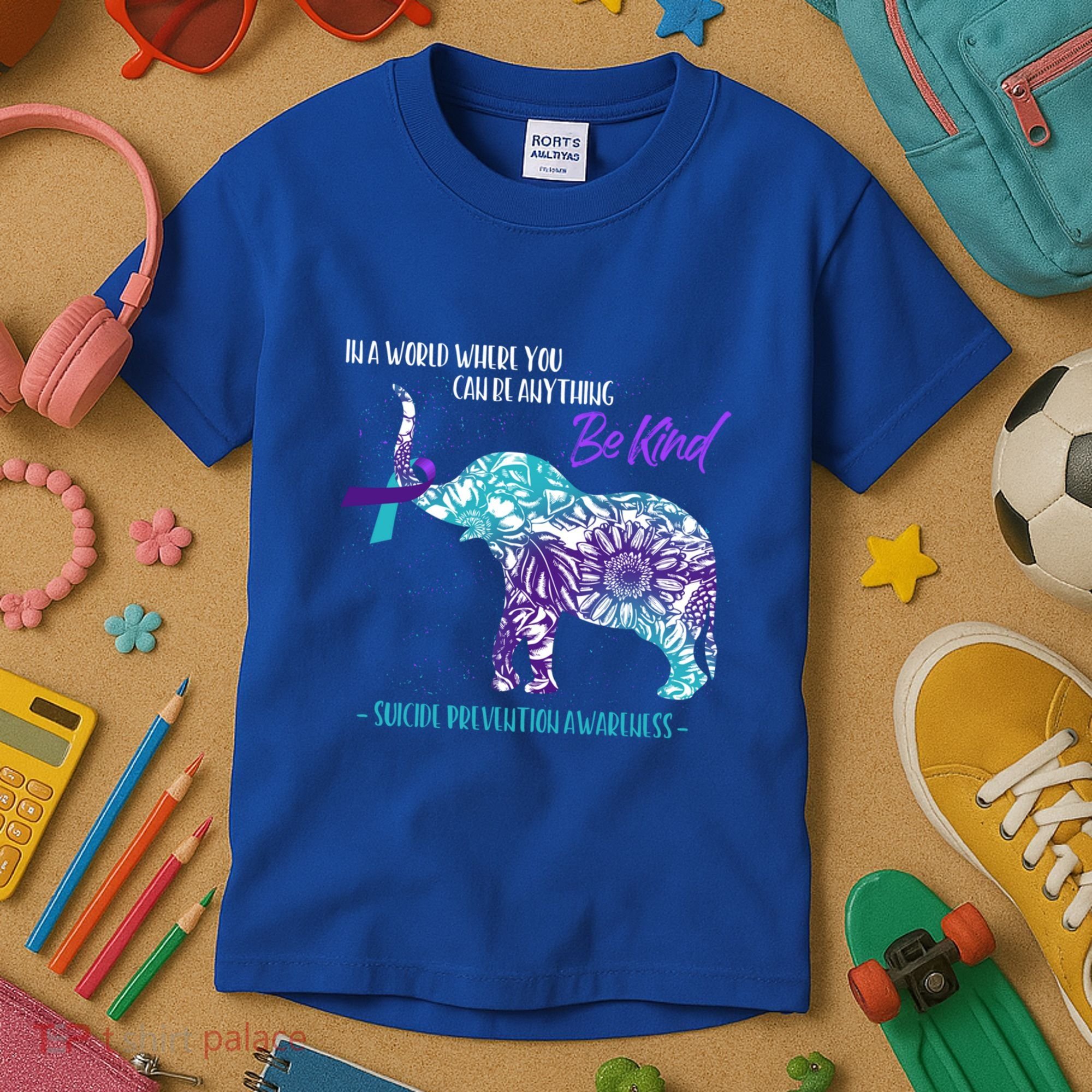 Suicide Prevention Awareness Sunflower Elephant Be Kind Gift Kids T-Shirt