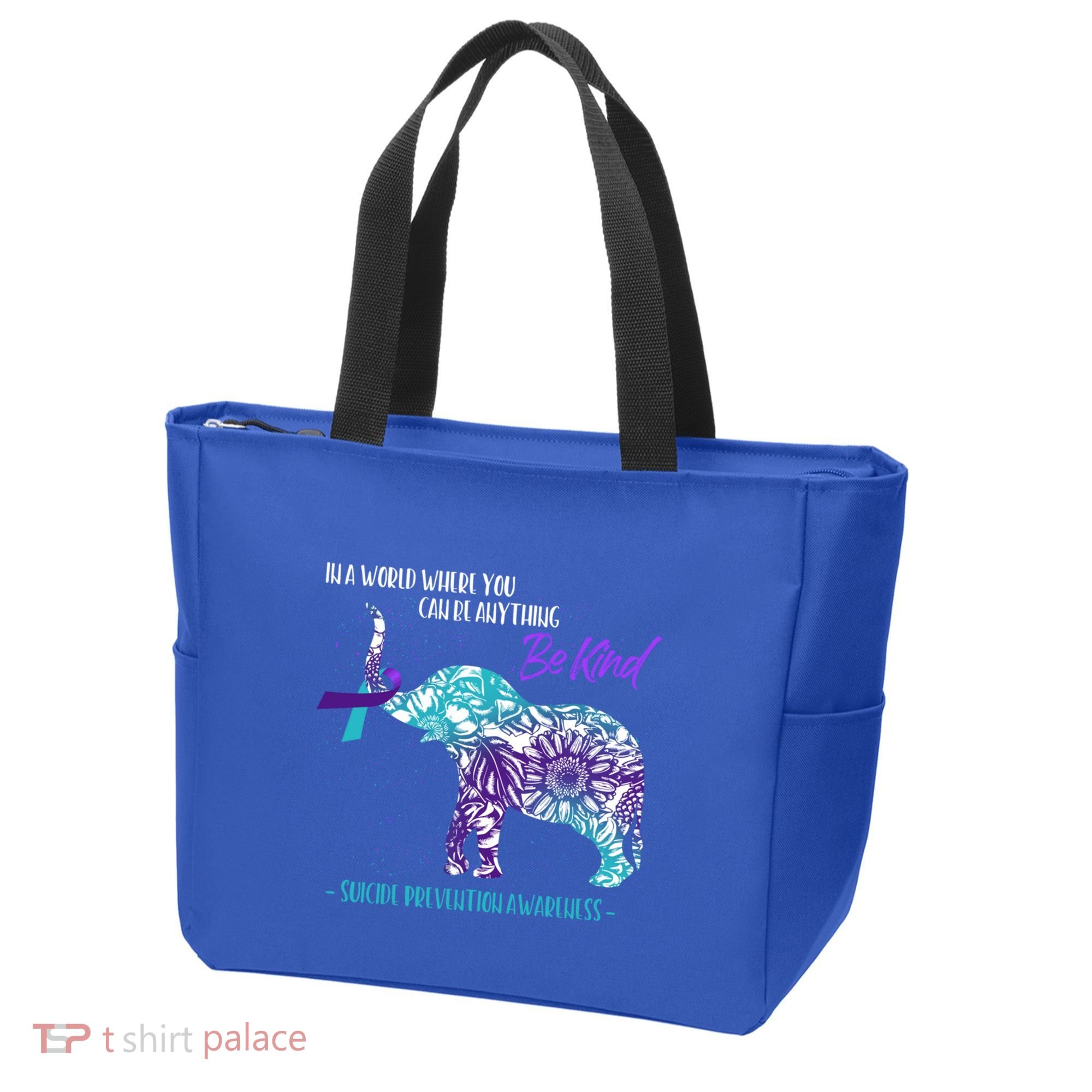 Suicide Prevention Awareness Sunflower Elephant Be Kind Gift Tote Bag
