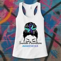 Suicide Prevention Awareness Hair Bun Ribbon Women's Tank Top thumb 3