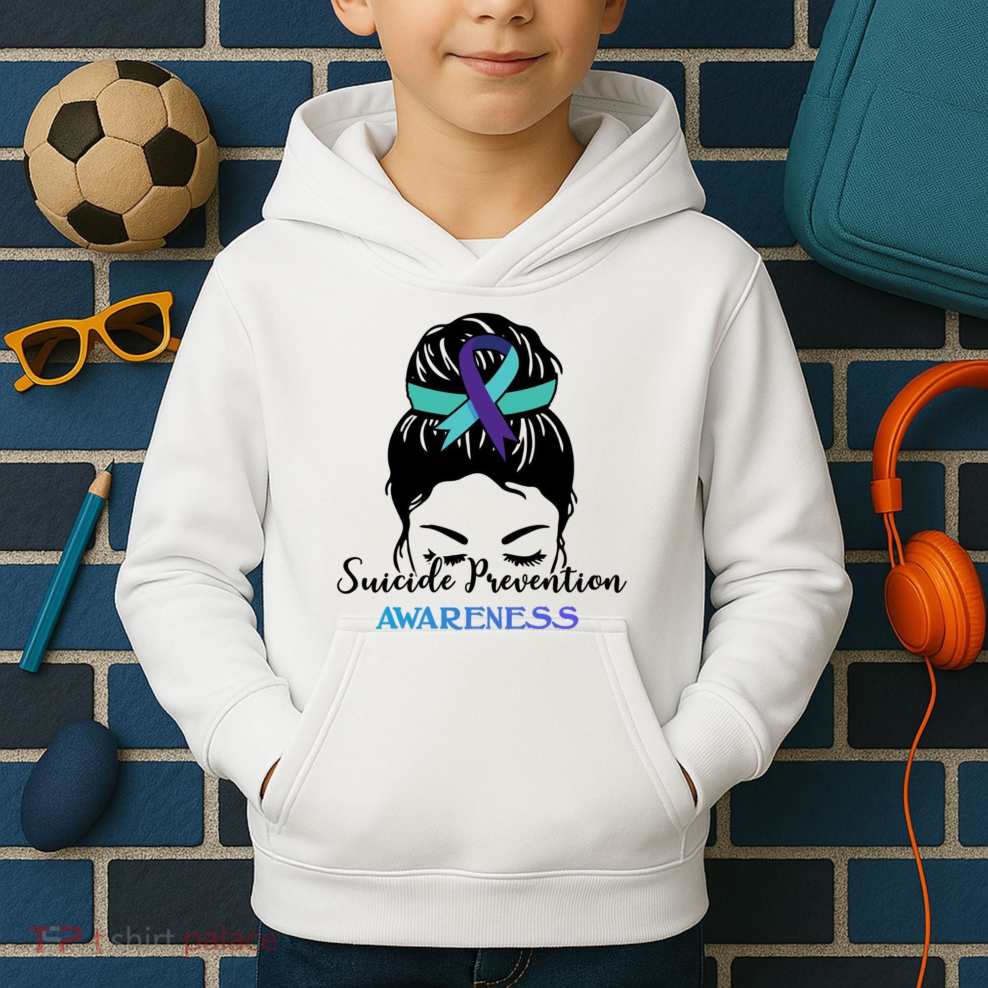 Suicide Prevention Awareness Hair Bun Ribbon Kids Hoodie