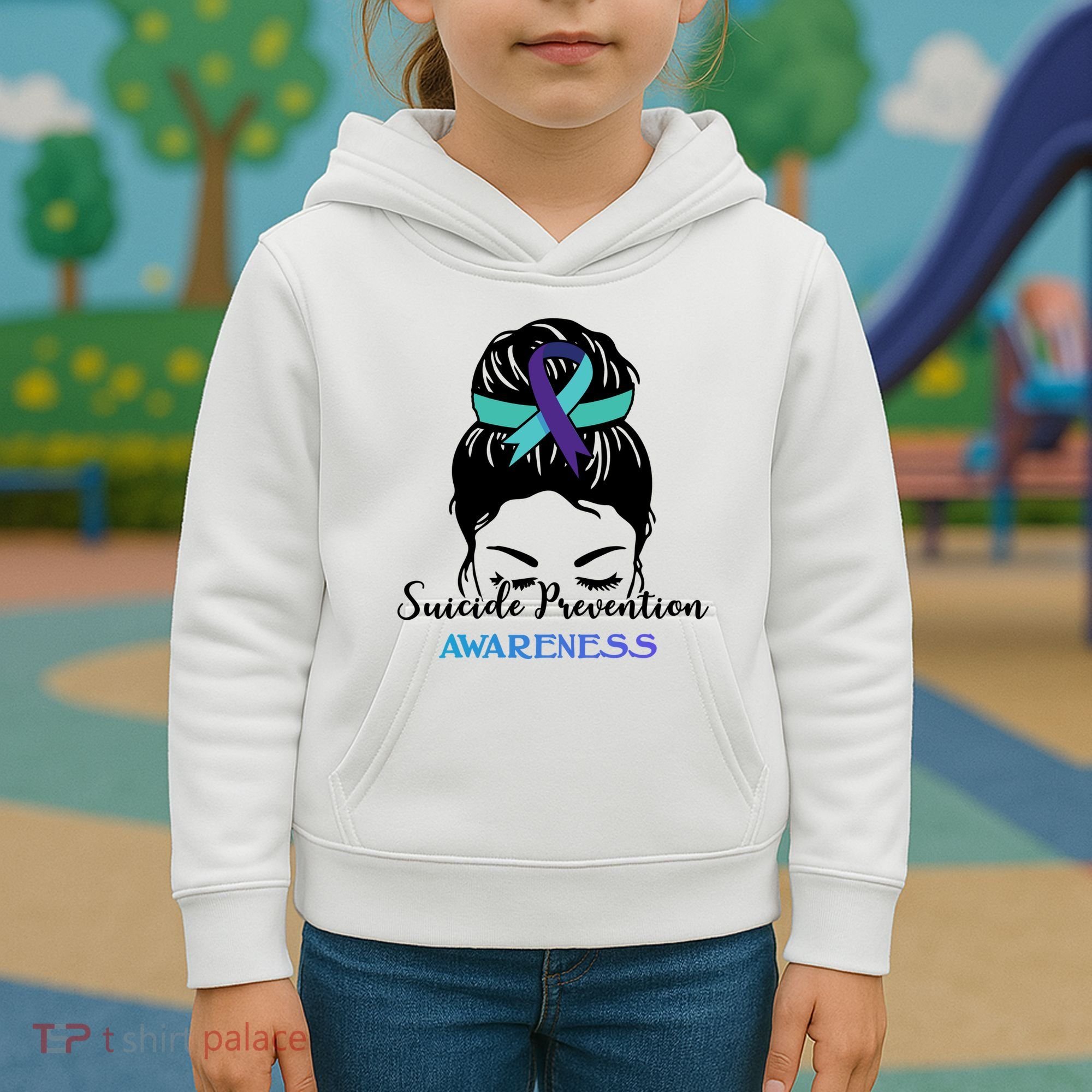 Suicide Prevention Awareness Hair Bun Ribbon Kids Hoodie