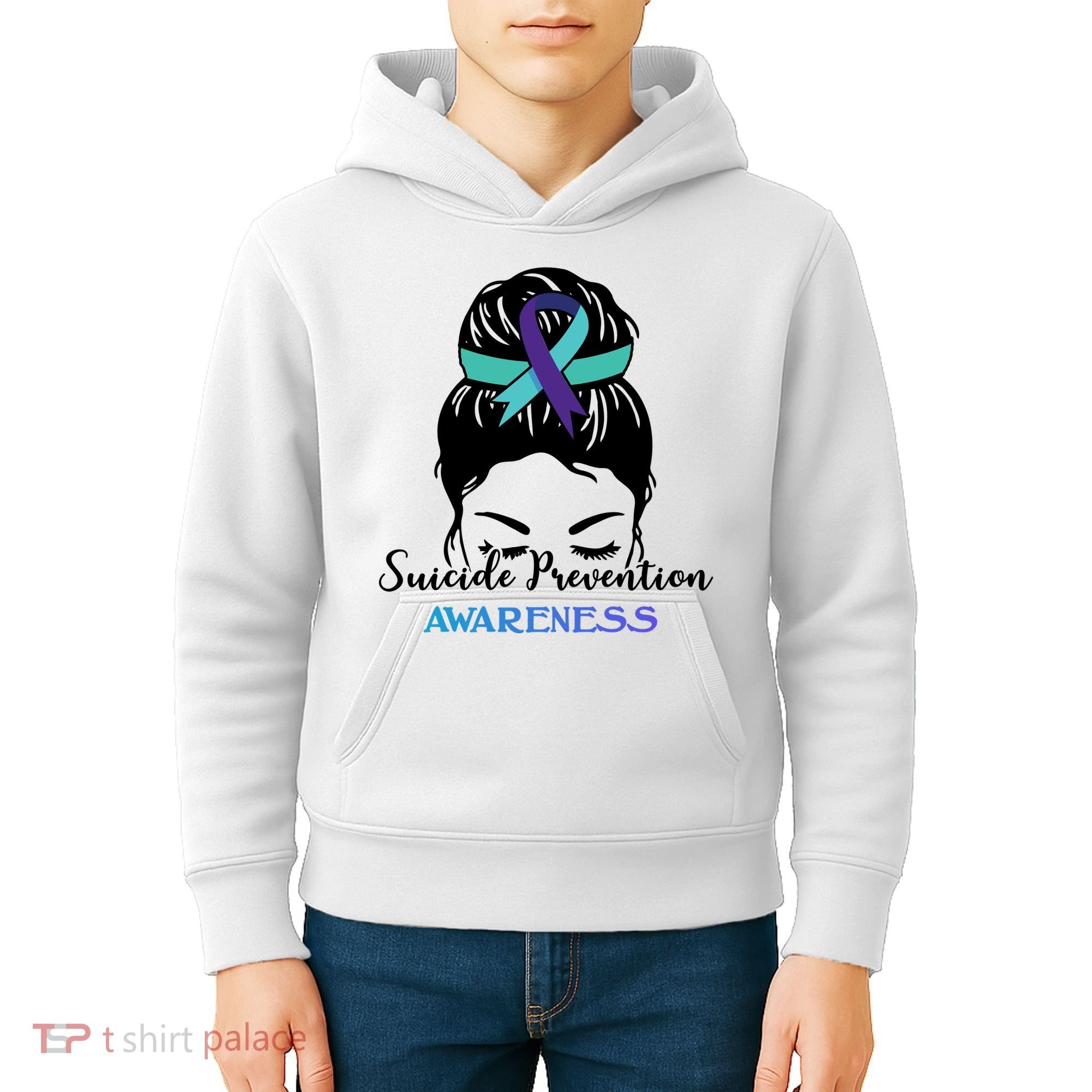 Suicide Prevention Awareness Hair Bun Ribbon Kids Hoodie