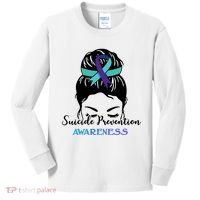 Suicide Prevention Awareness Hair Bun Ribbon Kids Long Sleeve Shirt thumb 0