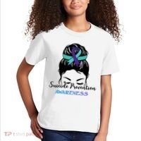 Suicide Prevention Awareness Hair Bun Ribbon Kids T-Shirt thumb 2