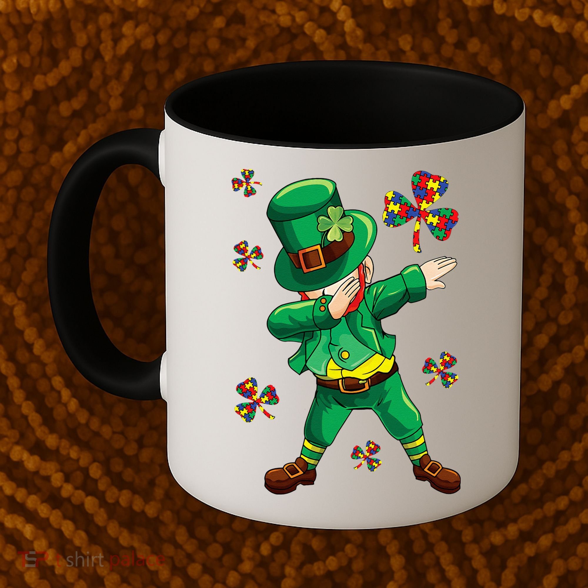 St Patrick's Autism Awareness Puzzle Ribbon Leprechaun IEP Coffee Mug