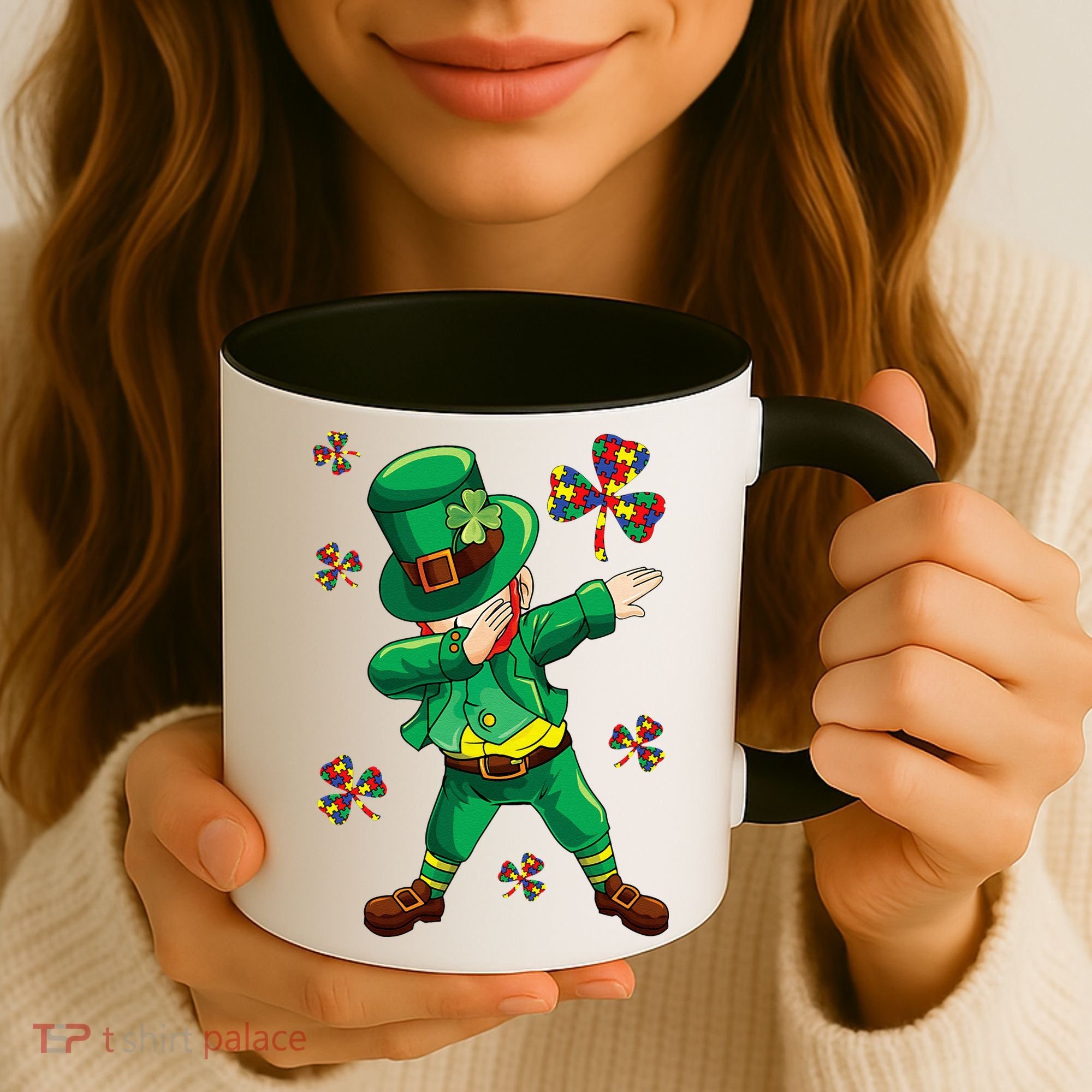 St Patrick's Autism Awareness Puzzle Ribbon Leprechaun IEP Coffee Mug