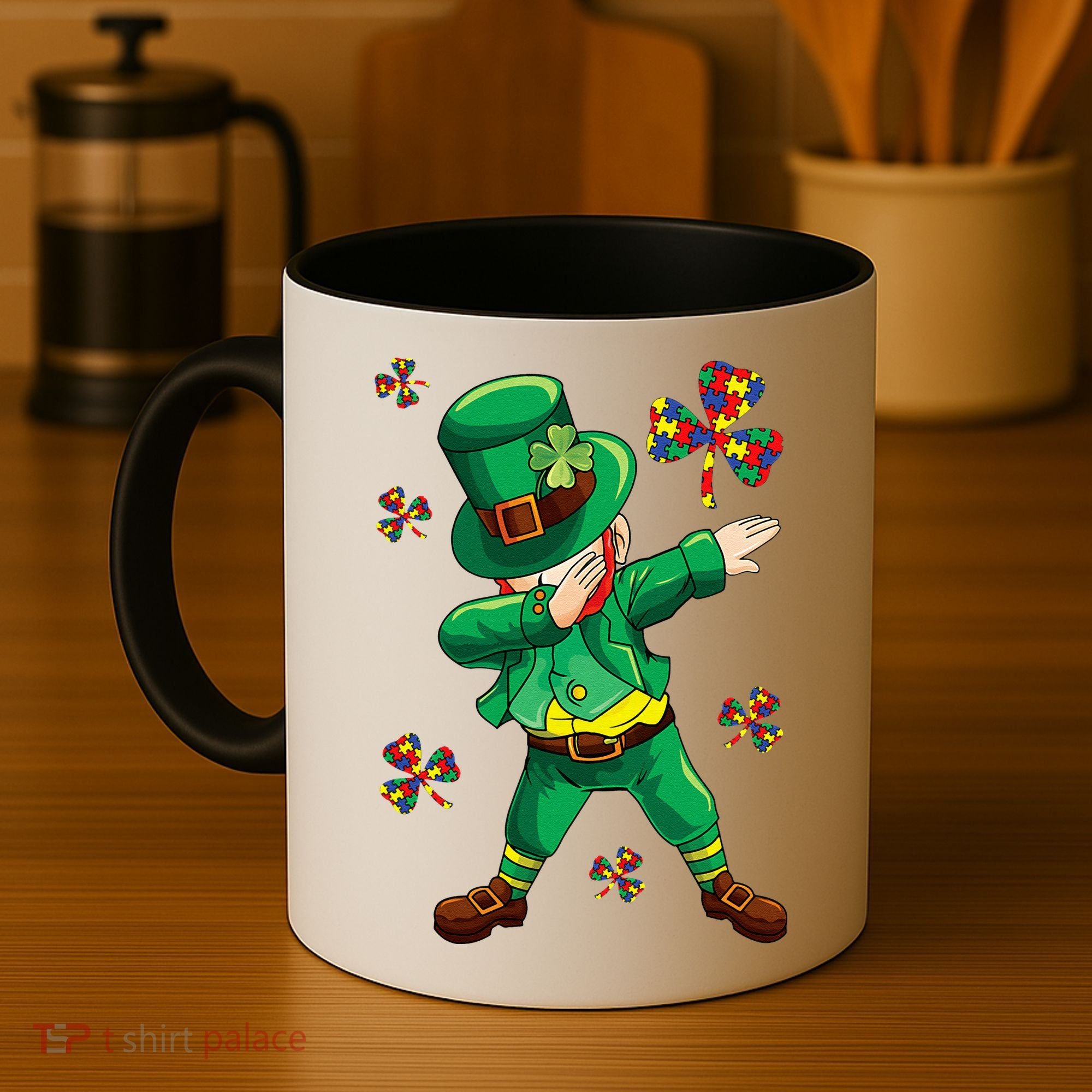 St Patrick's Autism Awareness Puzzle Ribbon Leprechaun IEP Coffee Mug