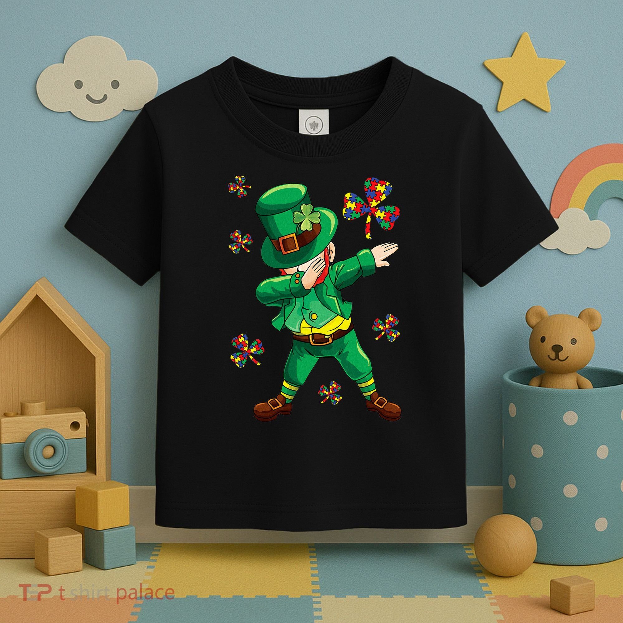 St Patrick's Autism Awareness Puzzle Ribbon Leprechaun IEP Toddler T-Shirt