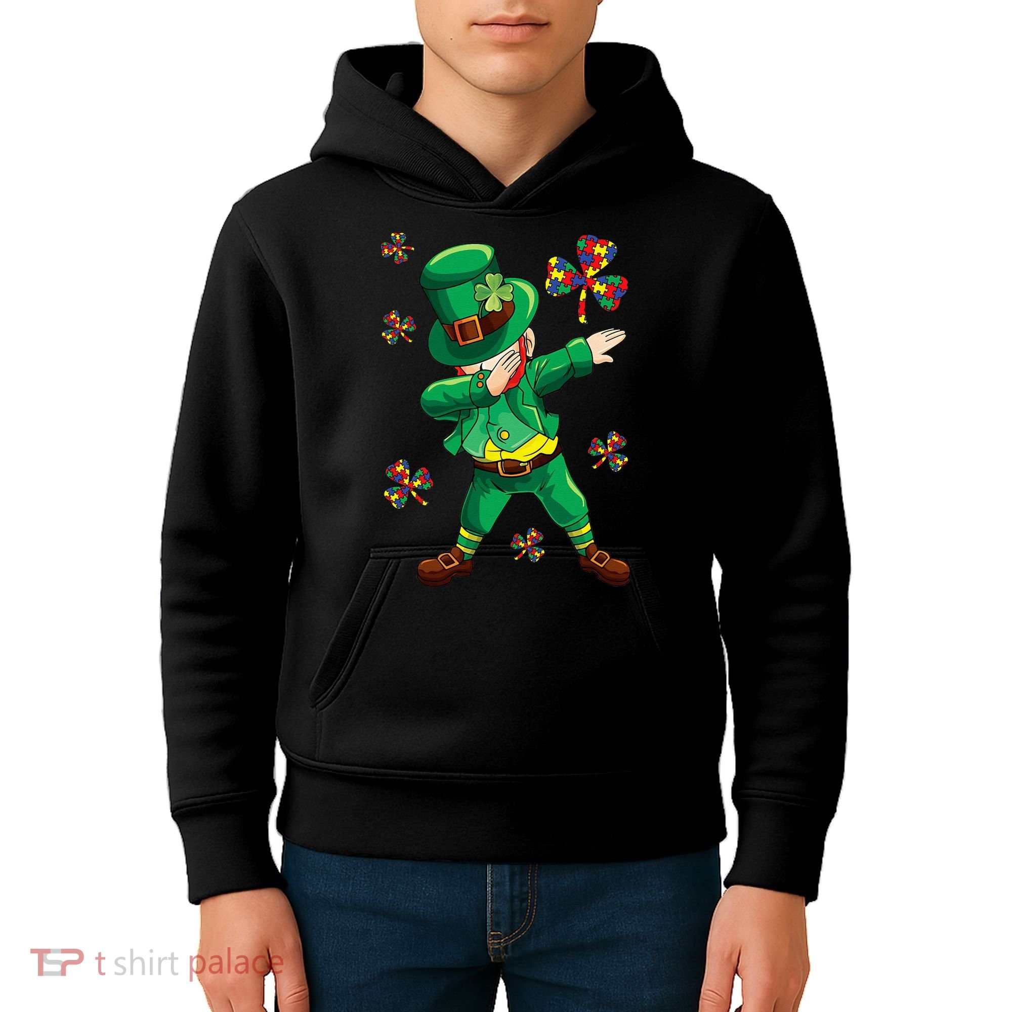St Patrick's Autism Awareness Puzzle Ribbon Leprechaun IEP Kids Hoodie
