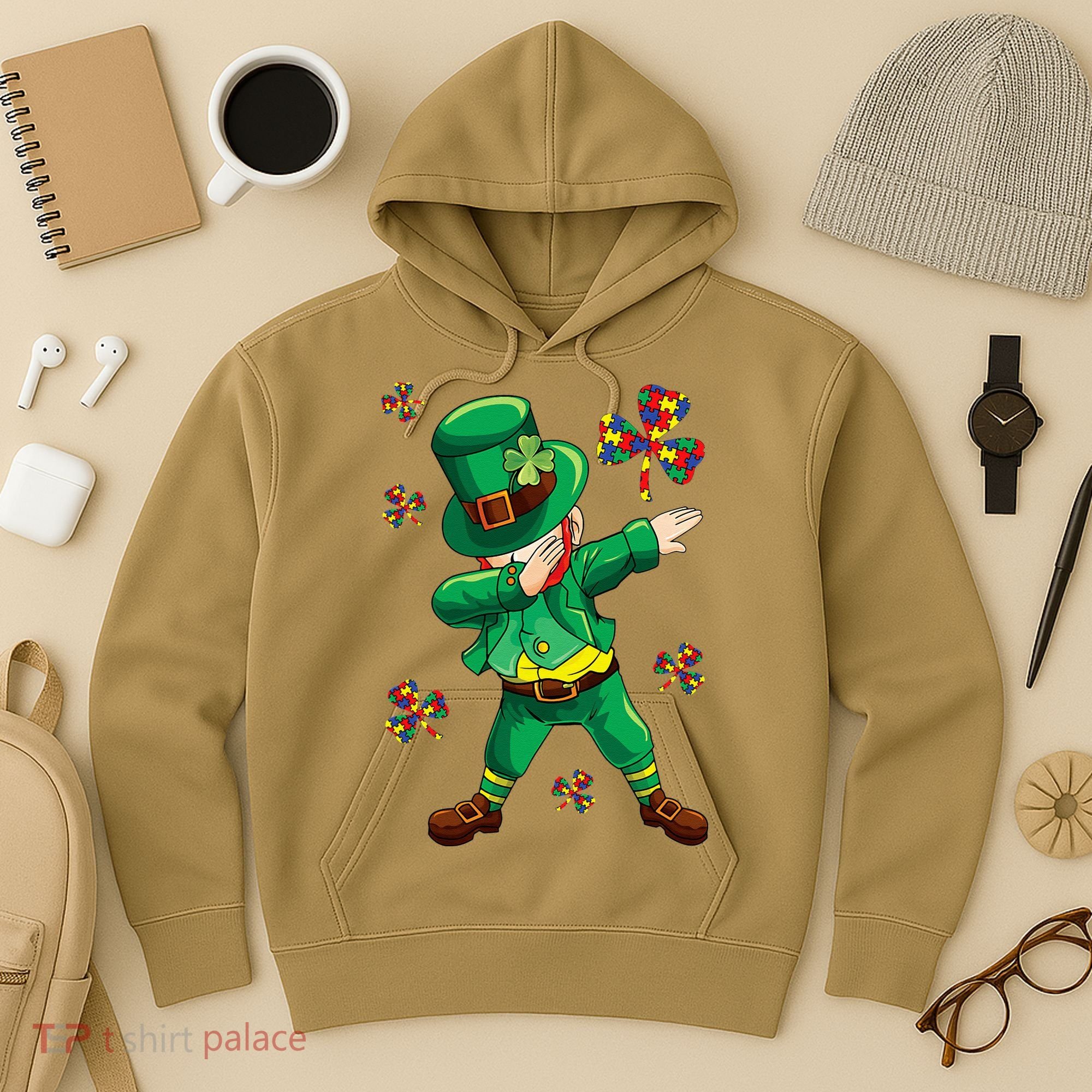 St Patrick's Autism Awareness Puzzle Ribbon Leprechaun IEP Hoodie