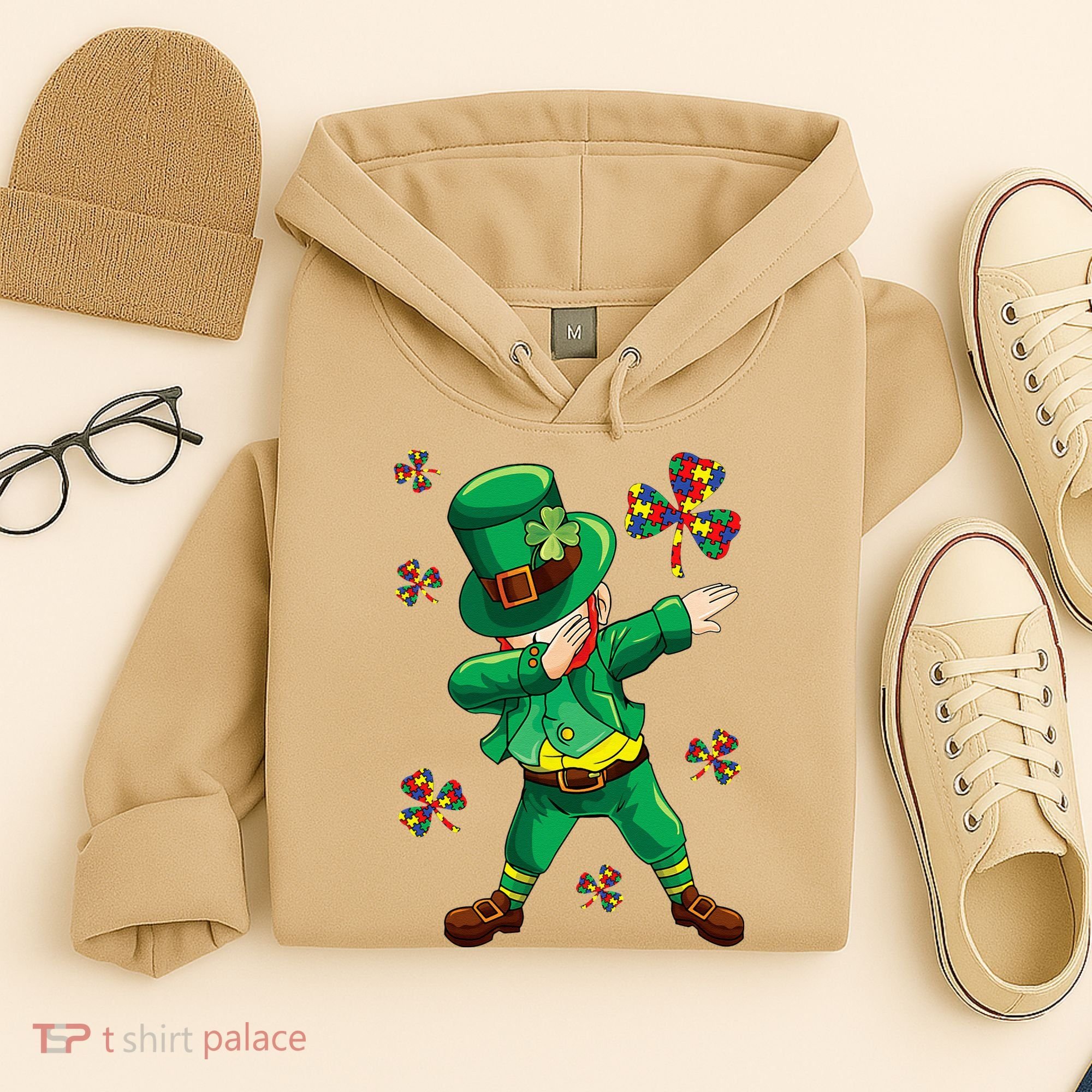 St Patrick's Autism Awareness Puzzle Ribbon Leprechaun IEP Hoodie