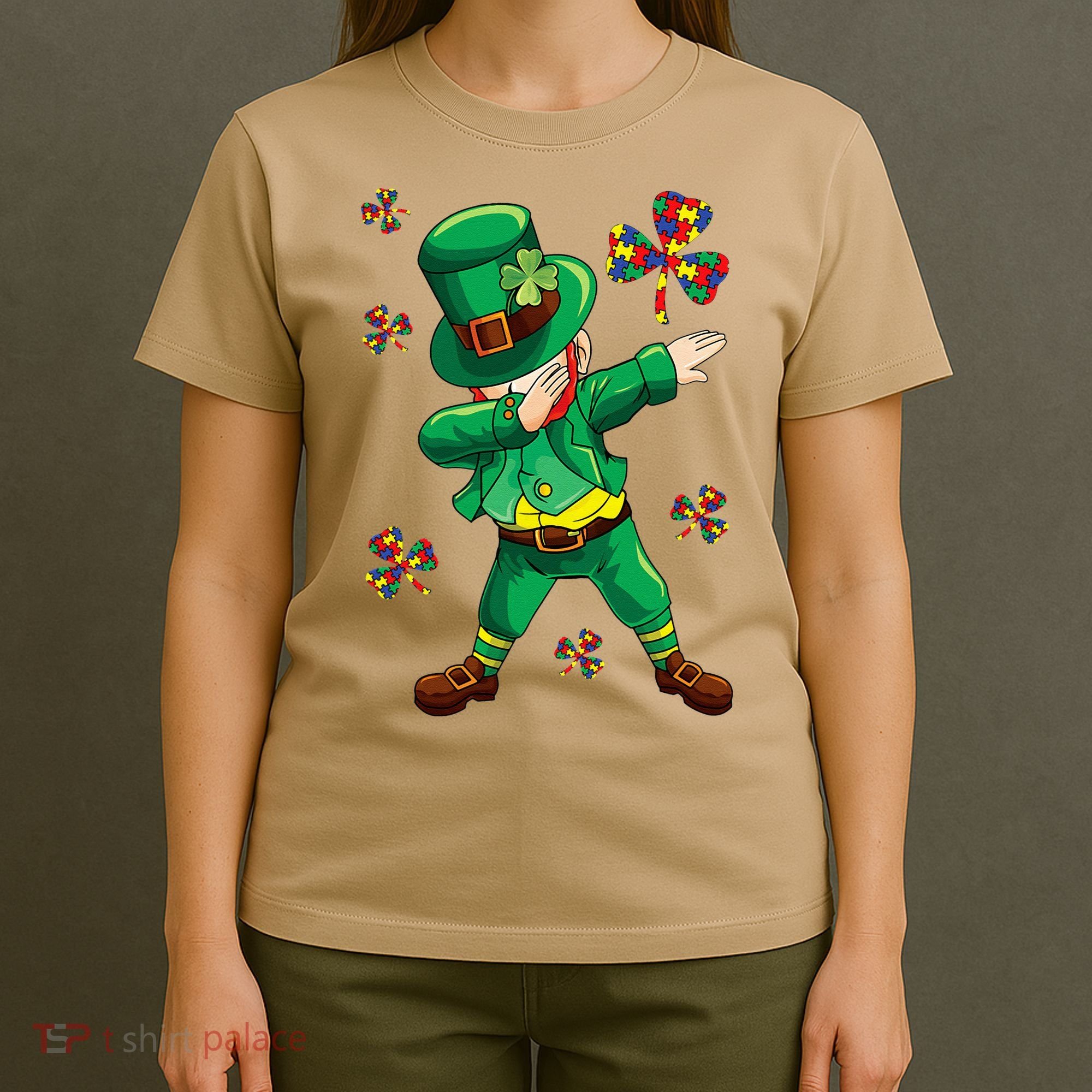 St Patrick's Autism Awareness Puzzle Ribbon Leprechaun IEP T-Shirt