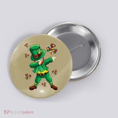St Patrick's Autism Awareness Puzzle Ribbon Leprechaun IEP Button