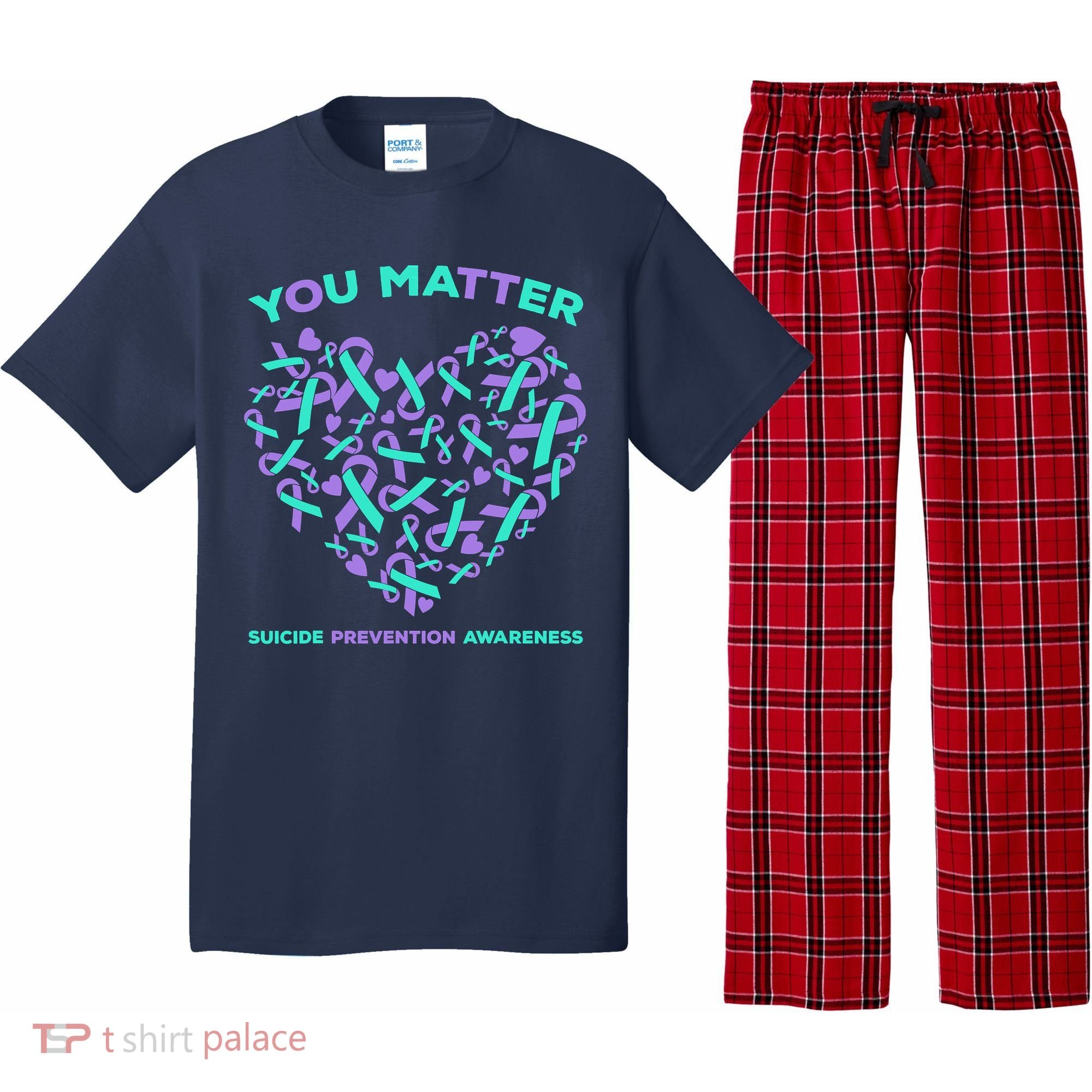Suicide Prevention Awareness Teal Purple Ribbon You Matter Pajama Set
