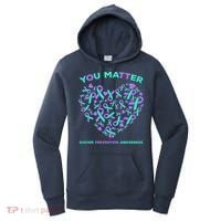 Suicide Prevention Awareness Teal Purple Ribbon You Matter Women's Hoodie thumb 0