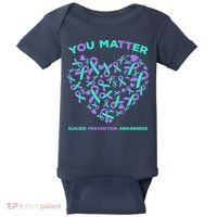 Suicide Prevention Awareness Teal Purple Ribbon You Matter Baby Bodysuit thumb 0