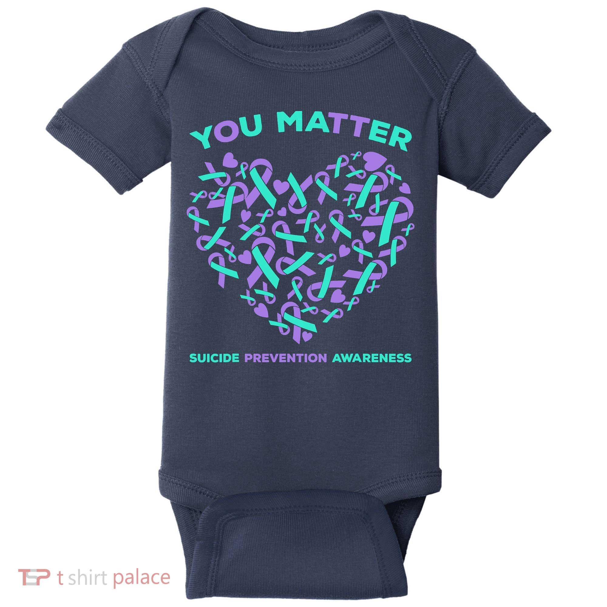 Suicide Prevention Awareness Teal Purple Ribbon You Matter Baby Bodysuit