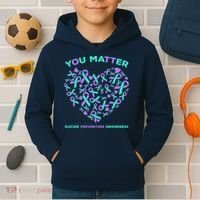 Suicide Prevention Awareness Teal Purple Ribbon You Matter Kids Hoodie thumb 2
