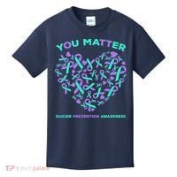 Suicide Prevention Awareness Teal Purple Ribbon You Matter Kids T-Shirt thumb 0