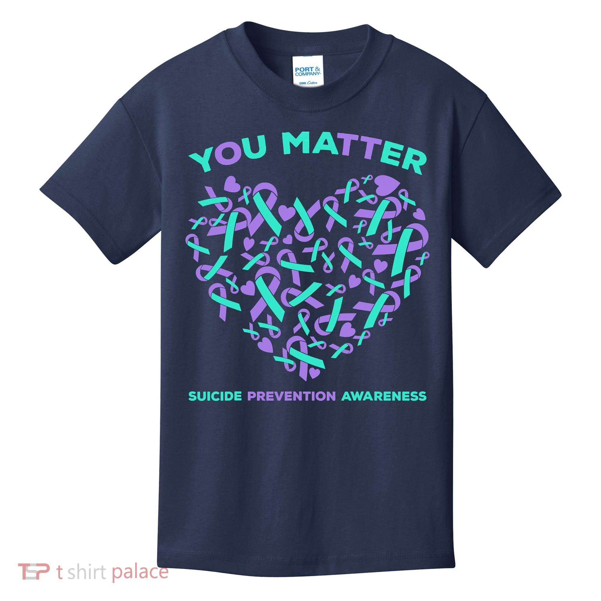 Suicide Prevention Awareness Teal Purple Ribbon You Matter Kids T-Shirt