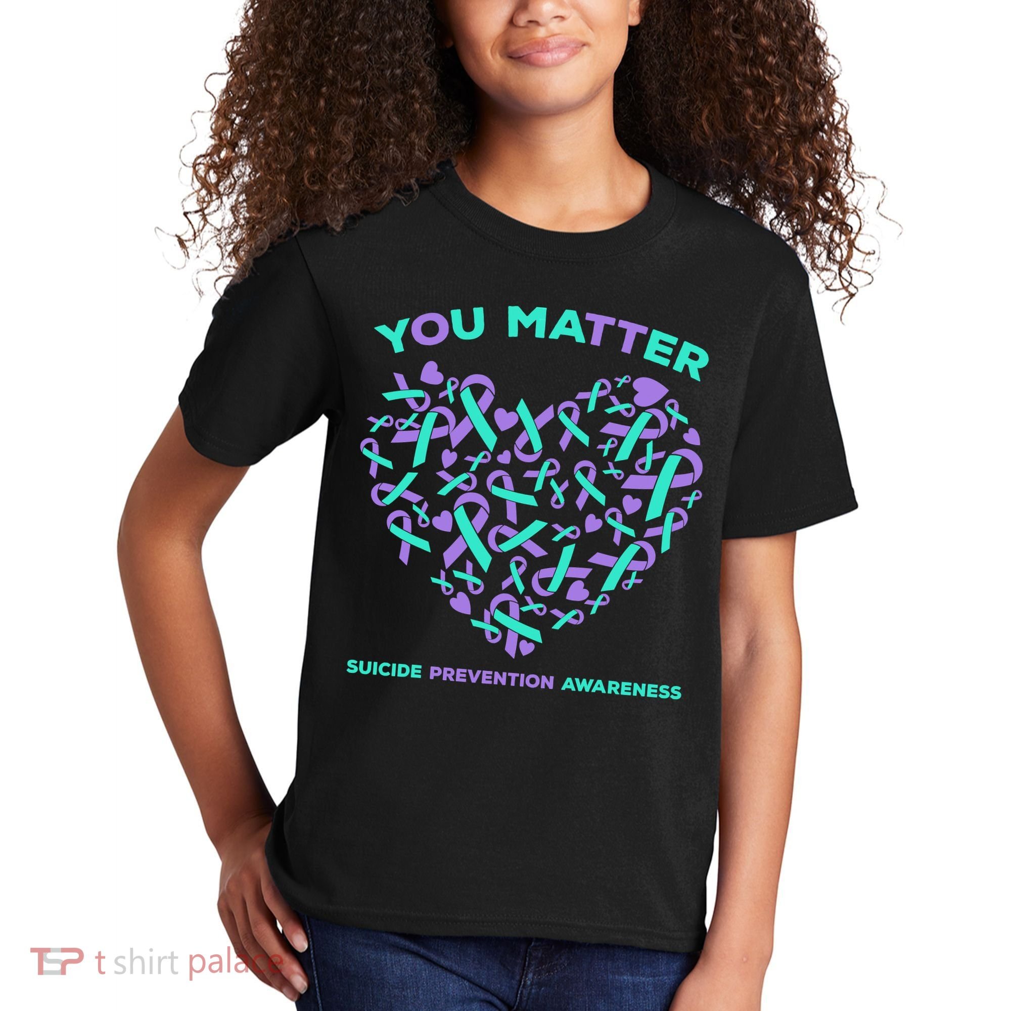 Suicide Prevention Awareness Teal Purple Ribbon You Matter Kids T-Shirt