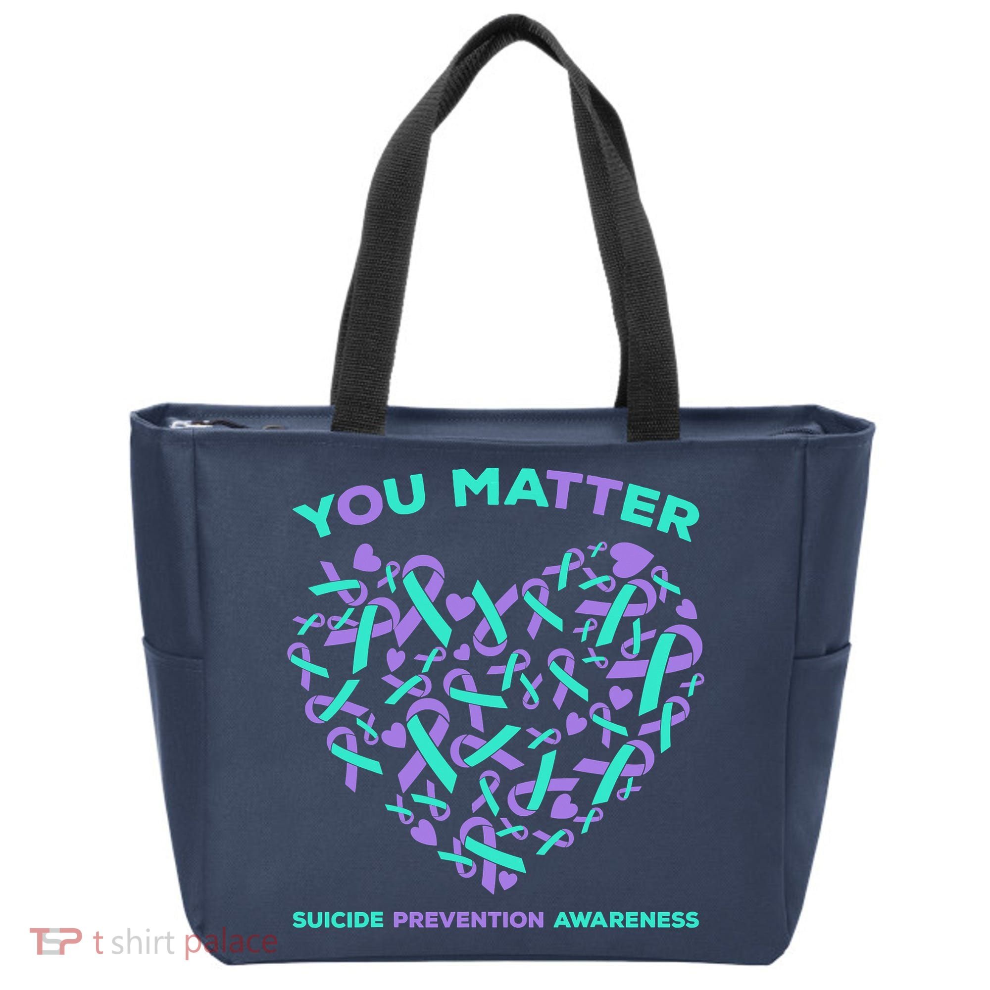 Suicide Prevention Awareness Teal Purple Ribbon You Matter Tote Bag