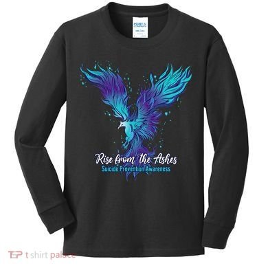 Suicide Prevention Awareness Phoenix Rise From The Ashes Kids Long Sleeve Shirt