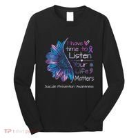 Suicide Prevention Awareness Sunflower Teal & Purple Ribbon Long Sleeve Shirt thumb 0