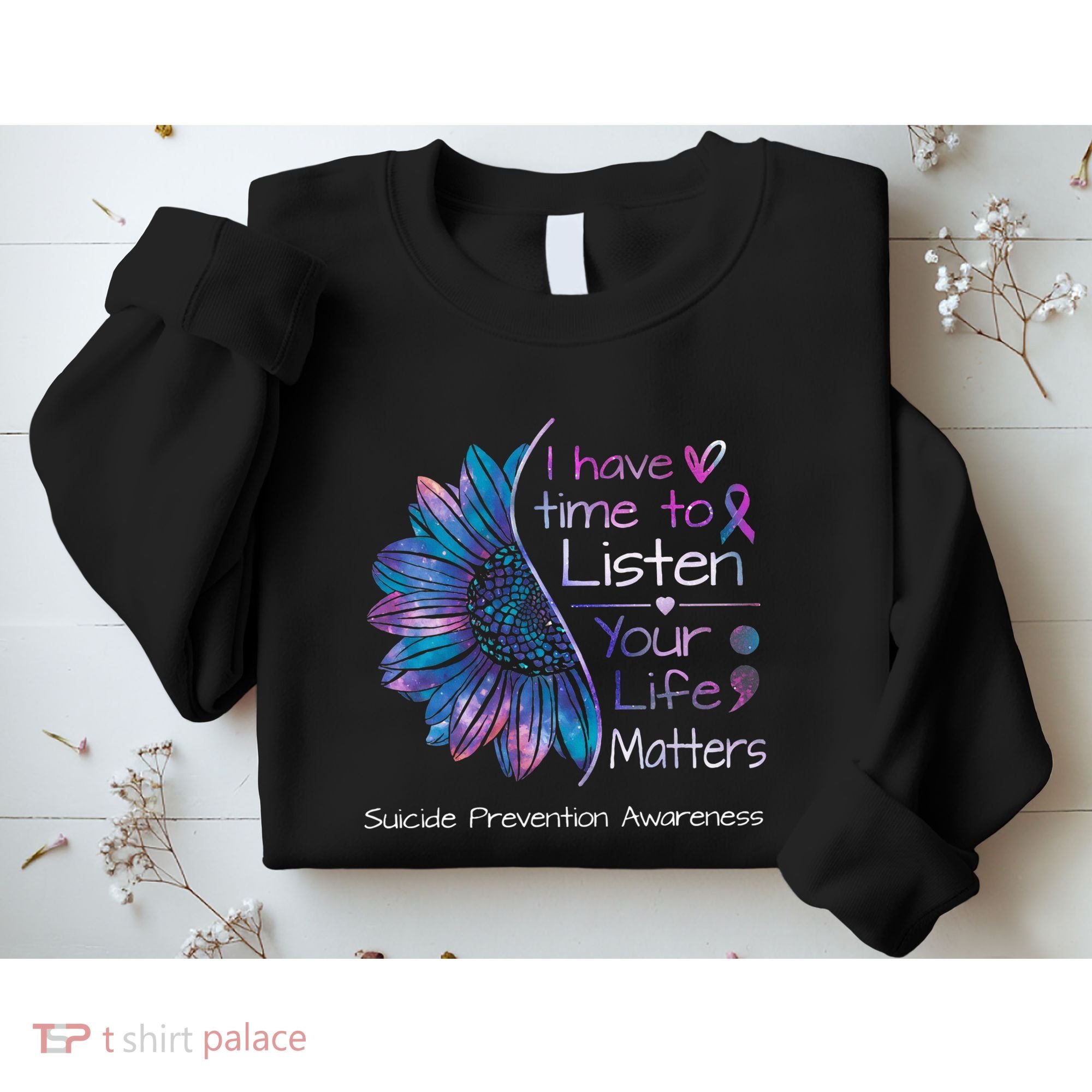 Suicide Prevention Awareness Sunflower Teal & Purple Ribbon Sweatshirt