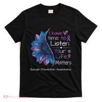 Suicide Prevention Awareness Sunflower Teal & Purple Ribbon T-Shirt thumb 0