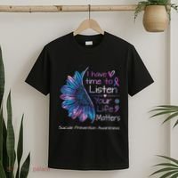 Suicide Prevention Awareness Sunflower Teal & Purple Ribbon T-Shirt thumb 2