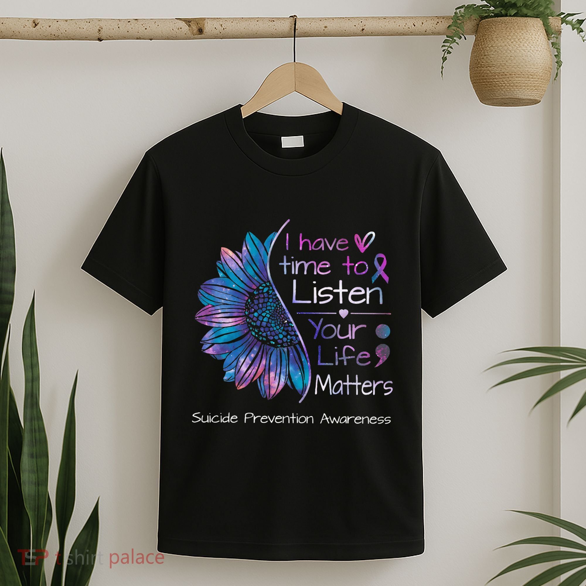 Suicide Prevention Awareness Sunflower Teal & Purple Ribbon T-Shirt