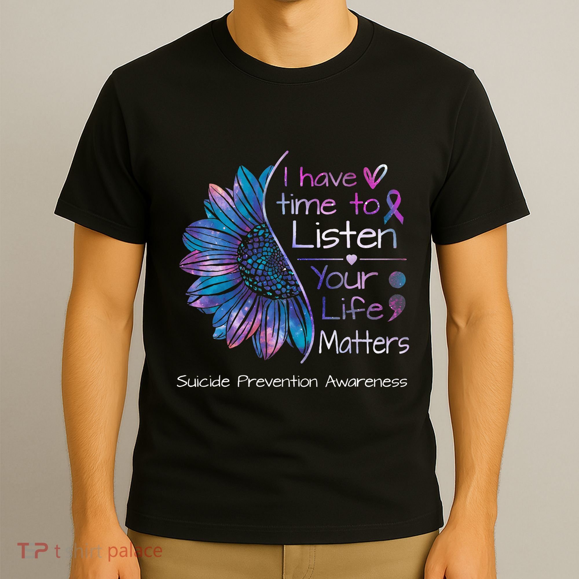 Suicide Prevention Awareness Sunflower Teal & Purple Ribbon T-Shirt