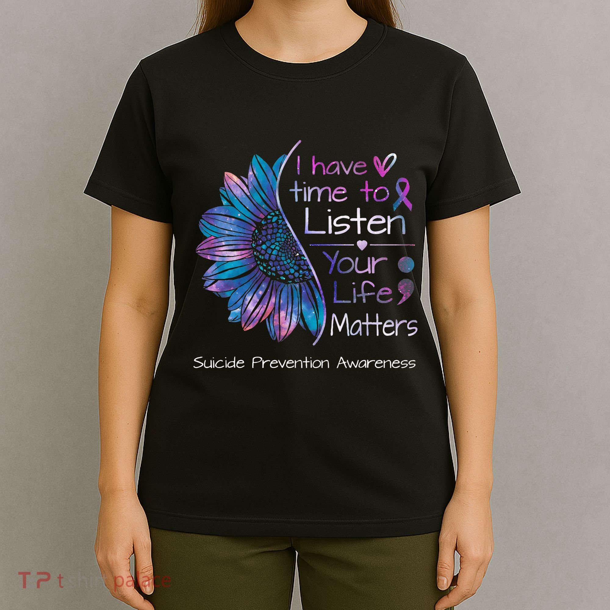 Suicide Prevention Awareness Sunflower Teal & Purple Ribbon T-Shirt
