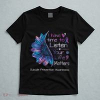 Suicide Prevention Awareness Sunflower Teal & Purple Ribbon T-Shirt thumb 5