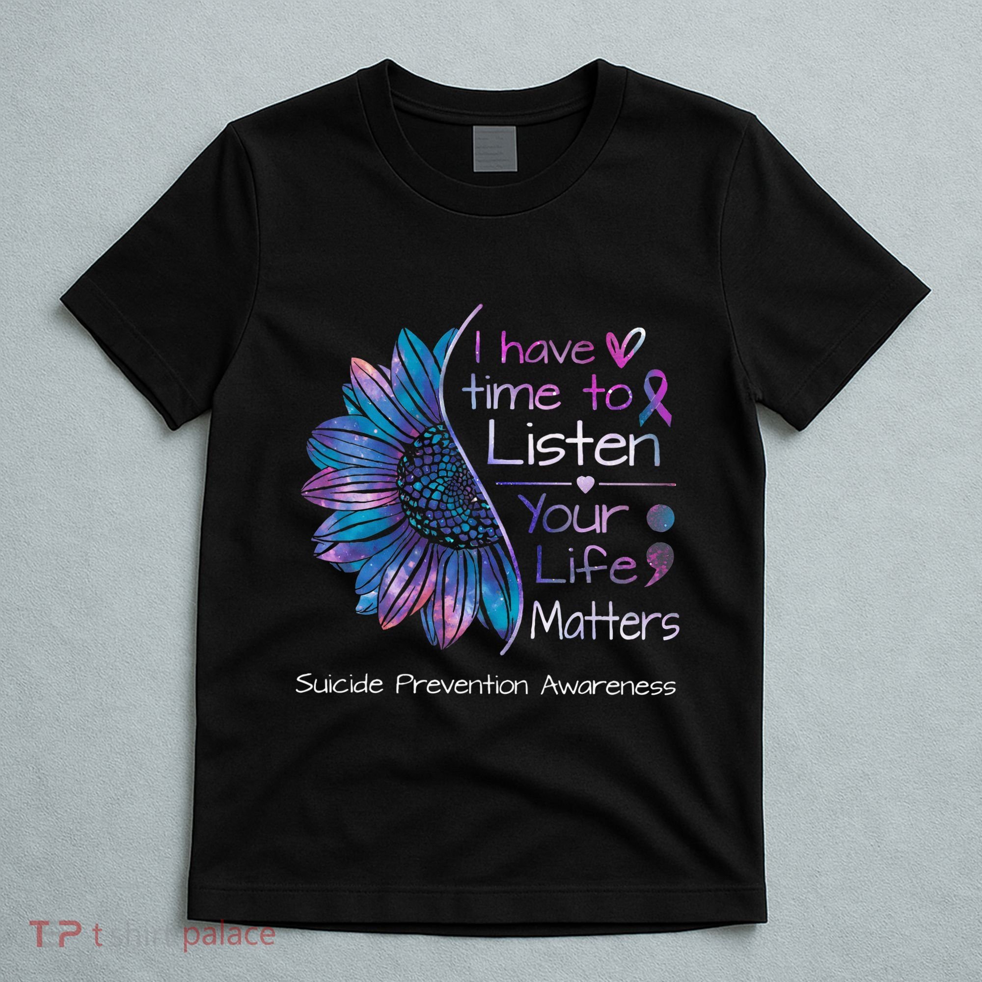 Suicide Prevention Awareness Sunflower Teal & Purple Ribbon T-Shirt