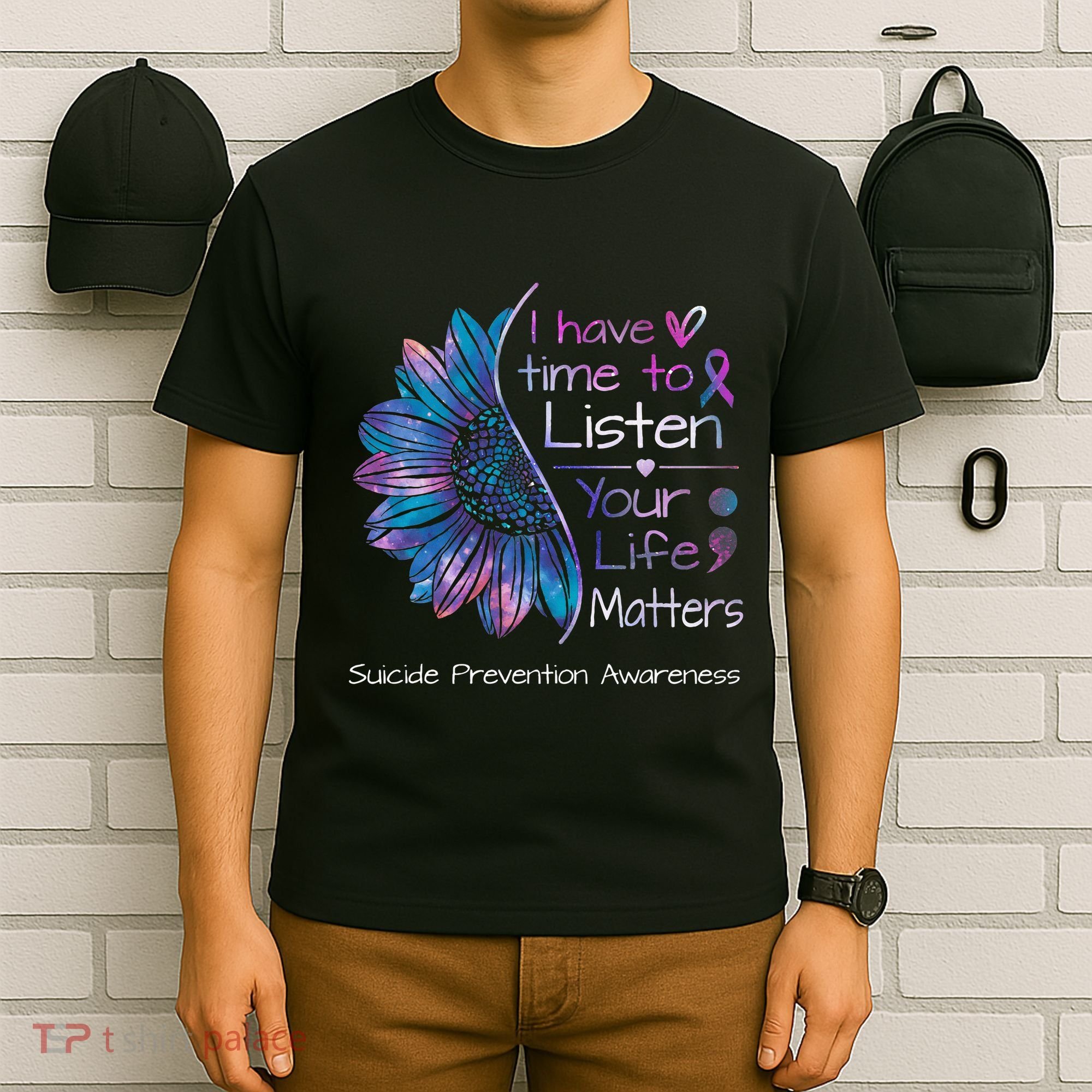 Suicide Prevention Awareness Sunflower Teal & Purple Ribbon T-Shirt