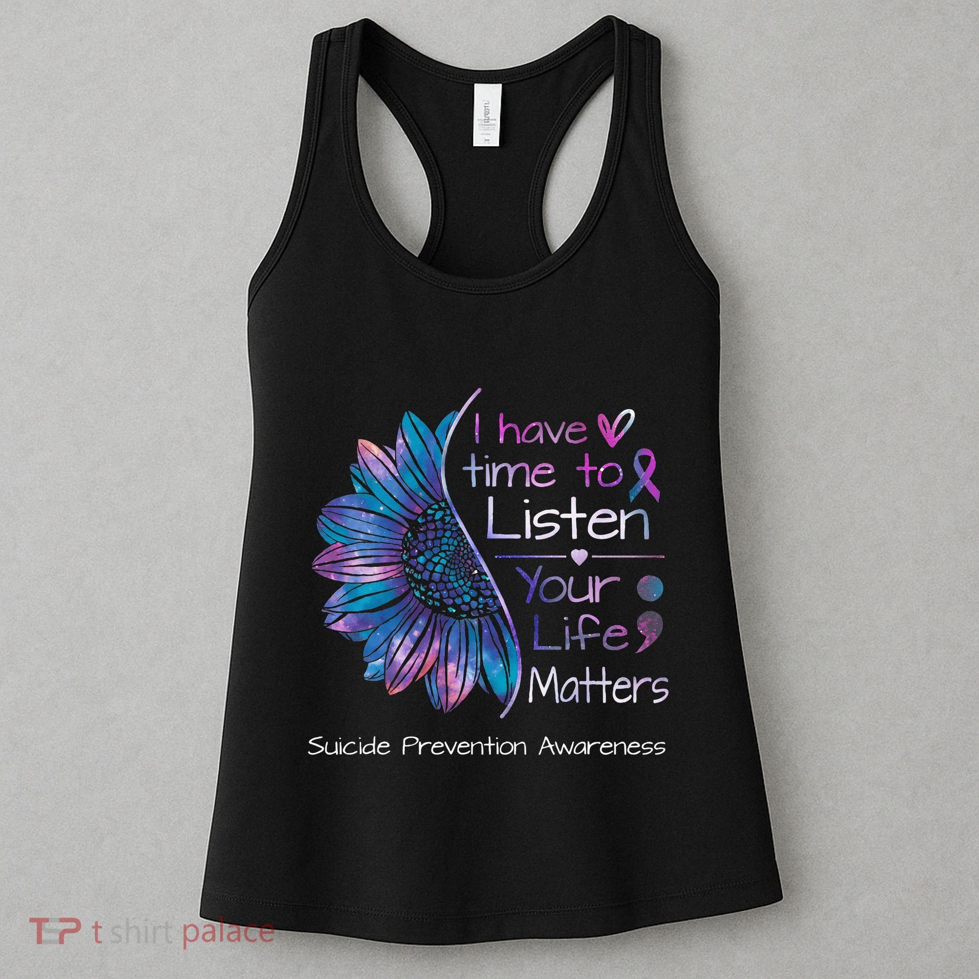 Suicide Prevention Awareness Sunflower Teal & Purple Ribbon Women's Tank Top