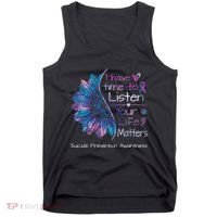 Suicide Prevention Awareness Sunflower Teal & Purple Ribbon Tank Top thumb 0