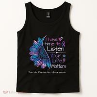 Suicide Prevention Awareness Sunflower Teal & Purple Ribbon Tank Top thumb 2