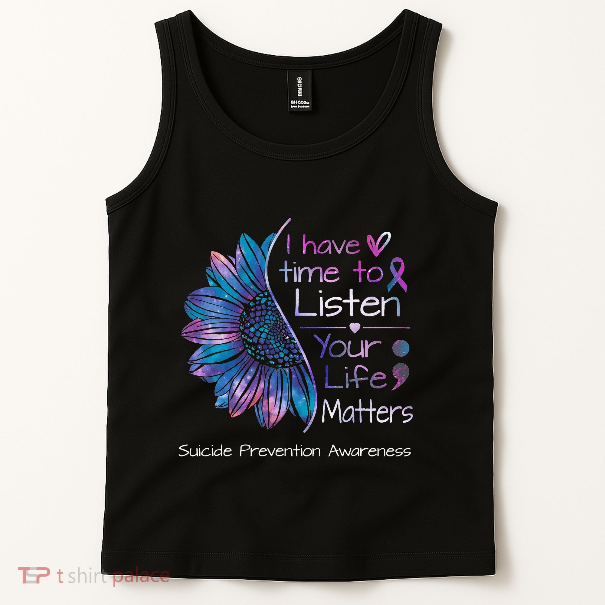 Suicide Prevention Awareness Sunflower Teal & Purple Ribbon Tank Top