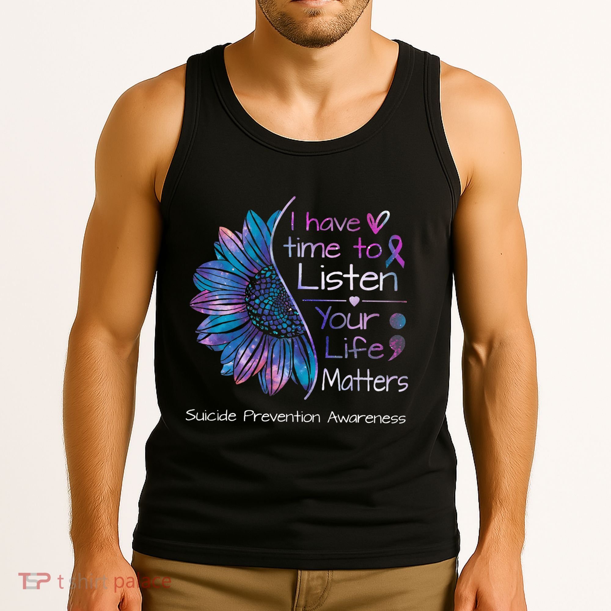 Suicide Prevention Awareness Sunflower Teal & Purple Ribbon Tank Top